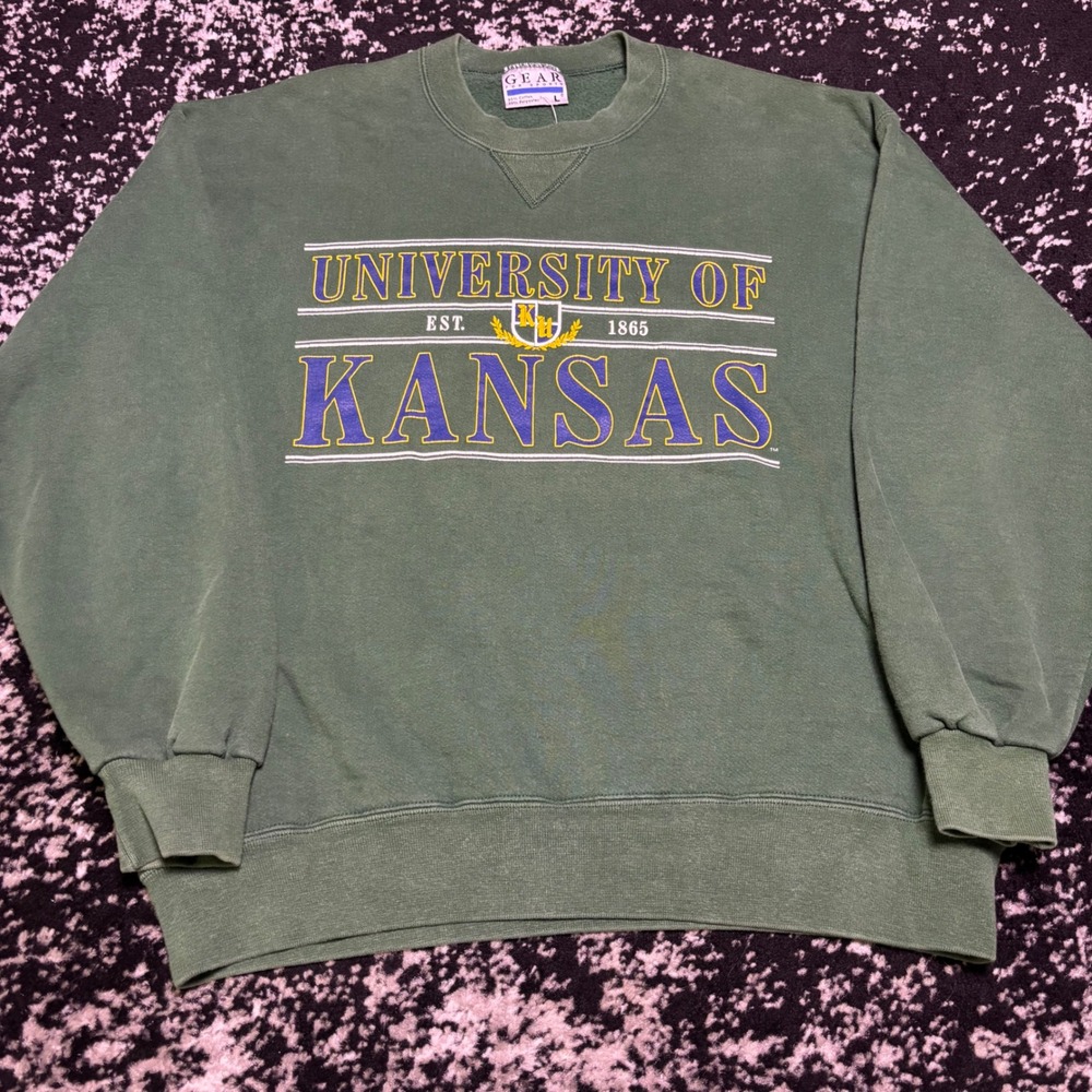 Vintage Gear For Sports University of Kansas Sweatshirt Mens Large Green KU